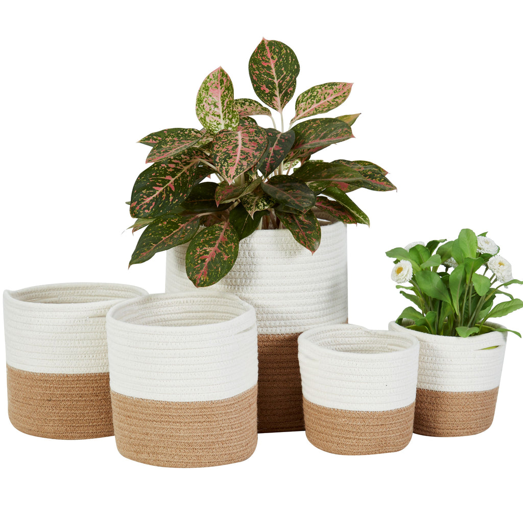 Cotton Woven Storage Basket For Indoor Plants (5pc) - Cotton Storage Bin