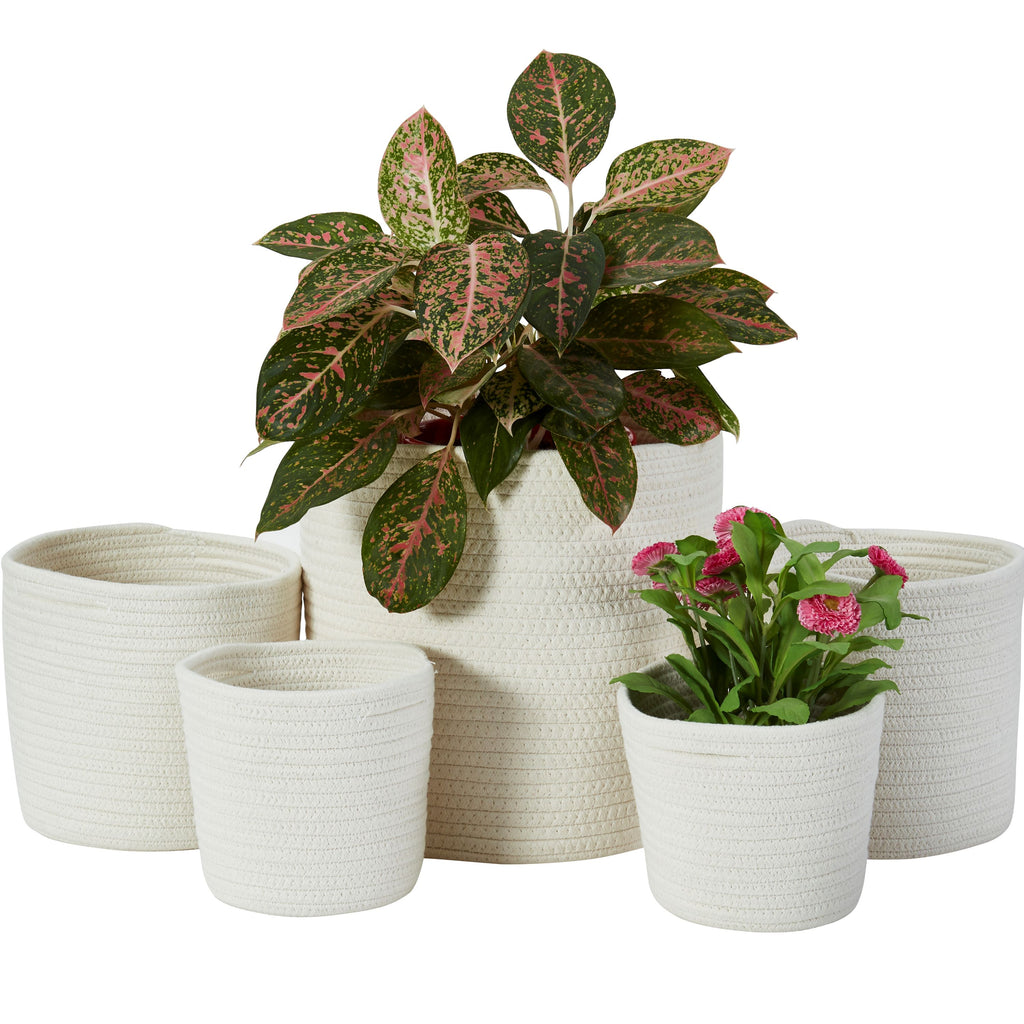 Cotton Woven Storage Basket For Indoor Plants (5pc) - Cotton Storage Bin