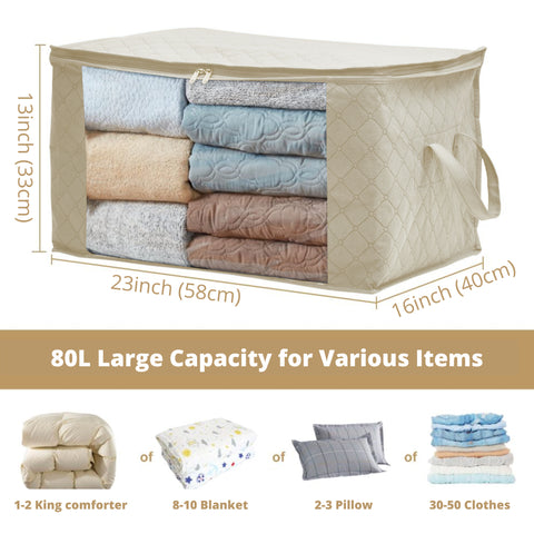 Large Blanket Storage Bag 6pc | Clothes Storage Bag w/Handles and Front Transparent