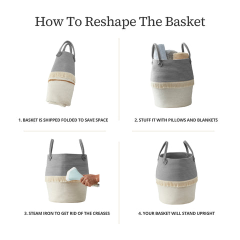 Large Decorative Basket For Living Room & Nursery - Home Décor Woven Basket w/Handles