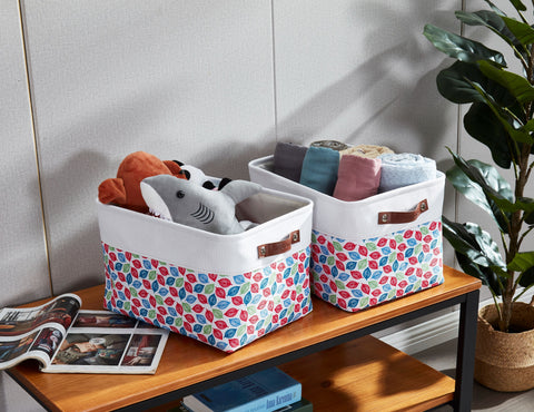 Foldable Fabric Decorative Storage Baskets W/Handles (In 18 Patterns) - Large Decorative Basket Storage Organizer