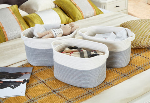 Large Blanket Storage Basket | Cotton Rope Woven Basket Storage Organizer