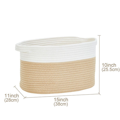 Cotton Woven Basket (Large) Cotton Rope Foldable Storage Bin with Handles (Pack 3)