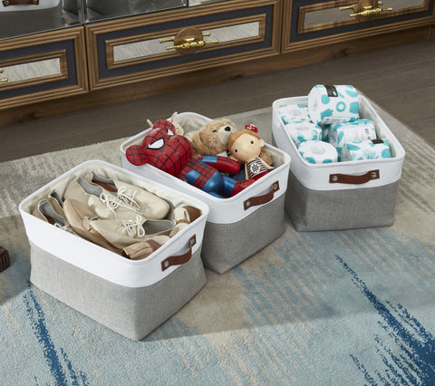 Large Foldable Fabric Storage Baskets w/Handles - Closet Storage Organizer Bins for Clothes and Toy Storage