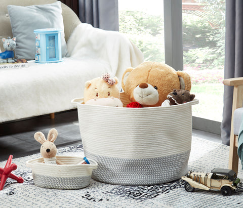 Large Cotton Woven Rope Baskets (2pcs) w/Handles - Cotton Storage Bins
