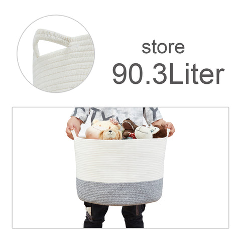 Large Cotton Woven Rope Baskets (2pcs) w/Handles - Cotton Storage Bins