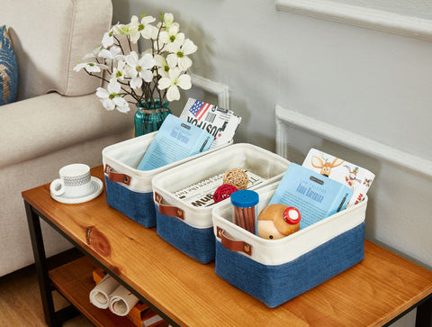 Ezoware 6 Pcs Small Foldable Storage Bins Baskets, Collapsible Fabric Shelf Organizer Containers with Handles for Bathroom Toys