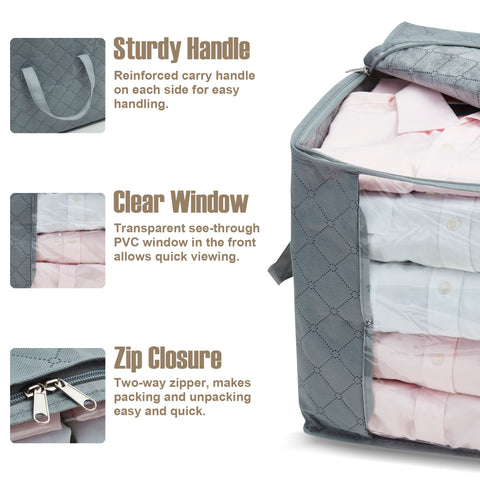Large Blanket Storage Bag 6pc | Clothes Storage Bag w/Handles and Front Transparent