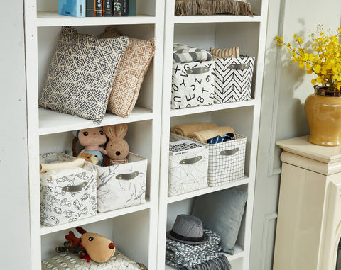 12-Pack Large Water Resistant Storage Bin with Handles - Patterned