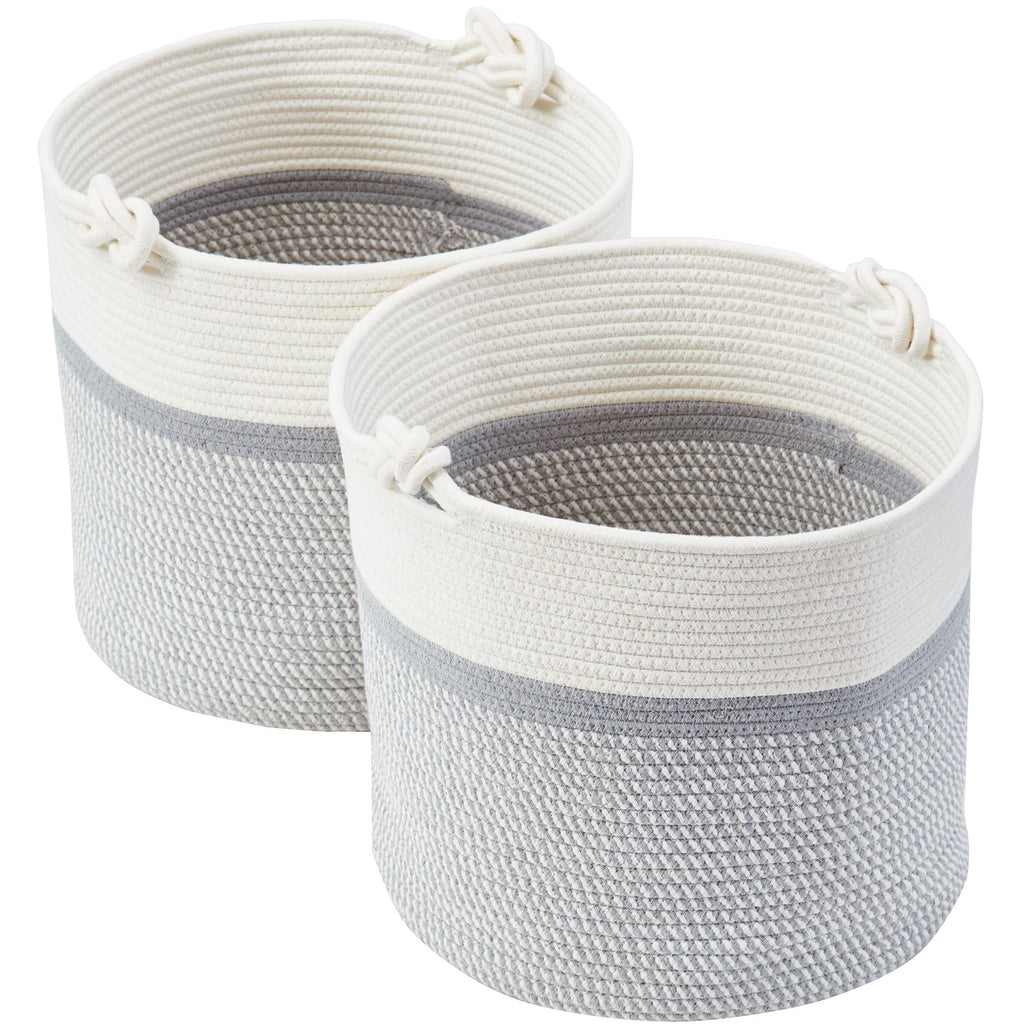 Cotton Rope Storage Basket w/Knot Handles (2pc) - Woven Basket for Plants and Toys