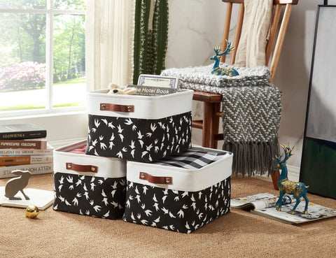 Foldable Fabric Decorative Storage Baskets W/Handles (In 18 Patterns) - Large Decorative Basket Storage Organizer