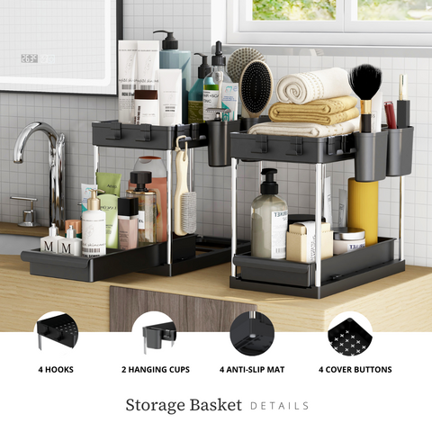 Under Sink Storage Basket (2-Tier Sliding) - Bathroom Storage Basket