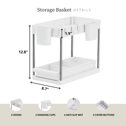 Under Sink Storage Basket (2-Tier Sliding) - Bathroom Storage Basket