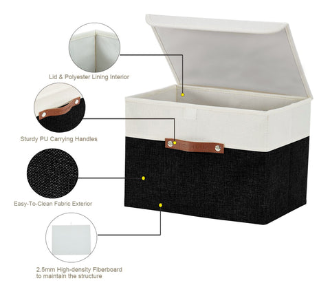 Fabric Storage Bins Stackable Storage Box with Lid | Lidded Storage Bin