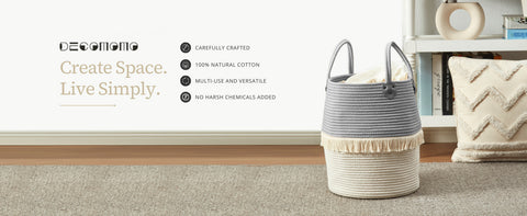 Large Decorative Basket For Living Room & Nursery - Home Décor Woven Basket w/Handles