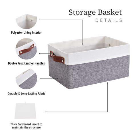 Small Storage Bins Collapsible Sturdy Storage Basket w/Handles - Fabric Sturdy Storage Organizer Baskets