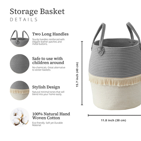 Large Decorative Basket | Baby Laundry Hamper | Woven Basket w/Handles